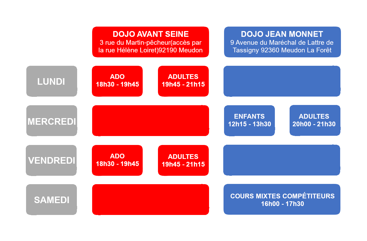 Planning des cours 2026